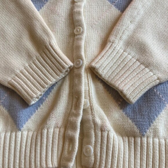 JOHN GALT Argyle Pastel Cardigan Sweater Light Academia Soft Girl Coquette L - Picture 9 of 12